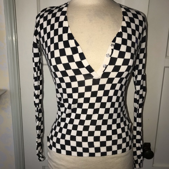 VOLCOM black and white check size small ladies knit top MOD - Picture 6 of 17